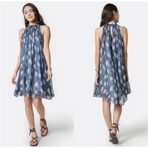 Joie Thelen Baltic Navy & Gray Print Smocked Chiffon Swing Dress Women’s Medium